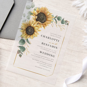 Invitations En Vélin Élégant Mariage floral de tournesol Eucalyptus