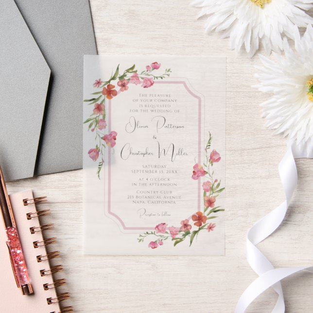Invitations En Vélin Elégant Mariage floral romantique (Mariage)
