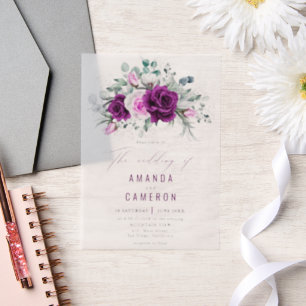 Invitations En Vélin Élégant Mariage géométrique violet rustique