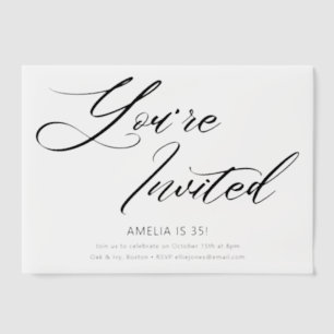 Invitations En Vélin Élégant Moderne Minimaliste Anniversaire Noir Blan