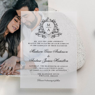 Invitations En Vélin Élégant Monogramme de Mariage à Couronne Fleurie N