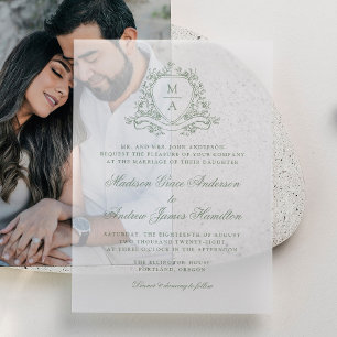 Invitations En Vélin Élégant Monogramme de Mariage à Fleurs de Crête de