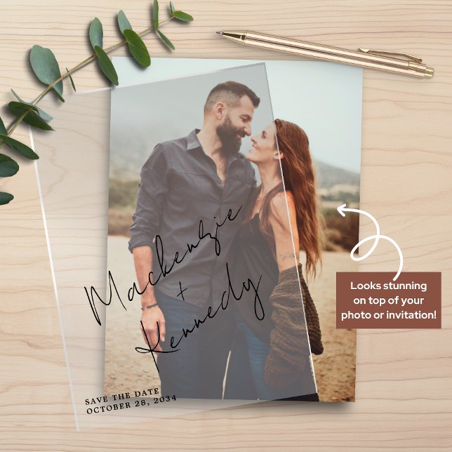 Invitations En Vélin Élégant nom manuscrit de script Enregistrer la dat (Elegant Handwritten Script Names Save the Date Vellum OVERLAYS)