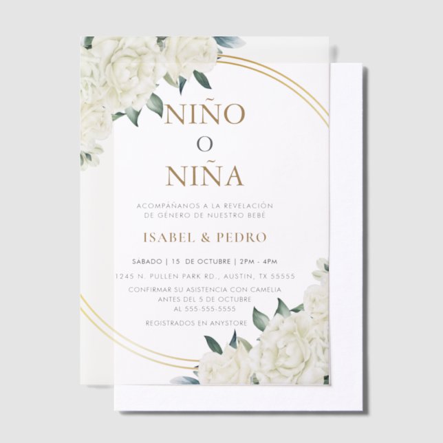 Invitations En Vélin Elégant or ivoire Floral espagnol sexe Reveal (Compenser)