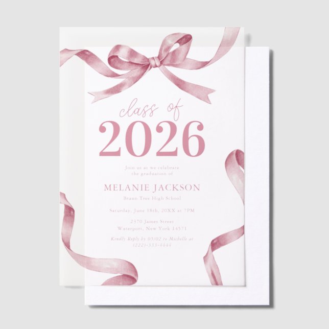 Invitations En Vélin Elegant Pink Bow Graduation Party (Compenser)
