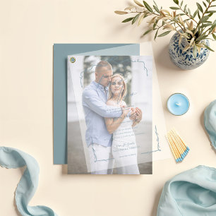 Invitations En Vélin Élégant Ruban et Nœud Dessinés à la Main Bleu pour