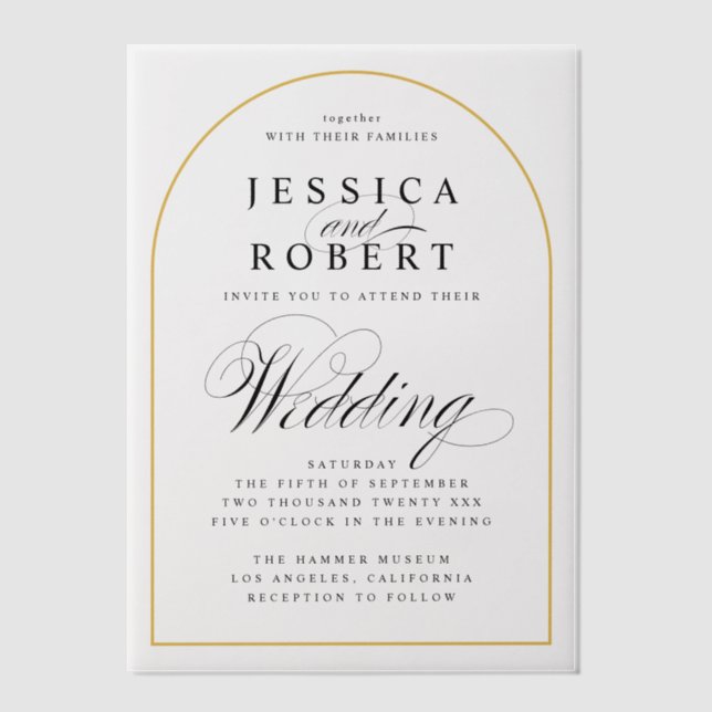 Invitations En Vélin Elégant Script Gold Bordure Mariage Arch (Recto)