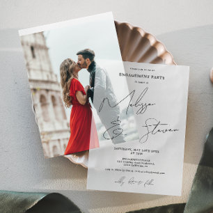 Invitations En Vélin Élégant script moderne Fiançailles noir blanc
