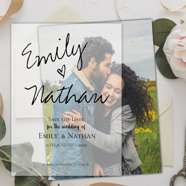 Invitations En Vélin Élégant script moderne Mariage de typographie card (Elegant Modern Script Heart Typography Wedding Vellum Invitations)