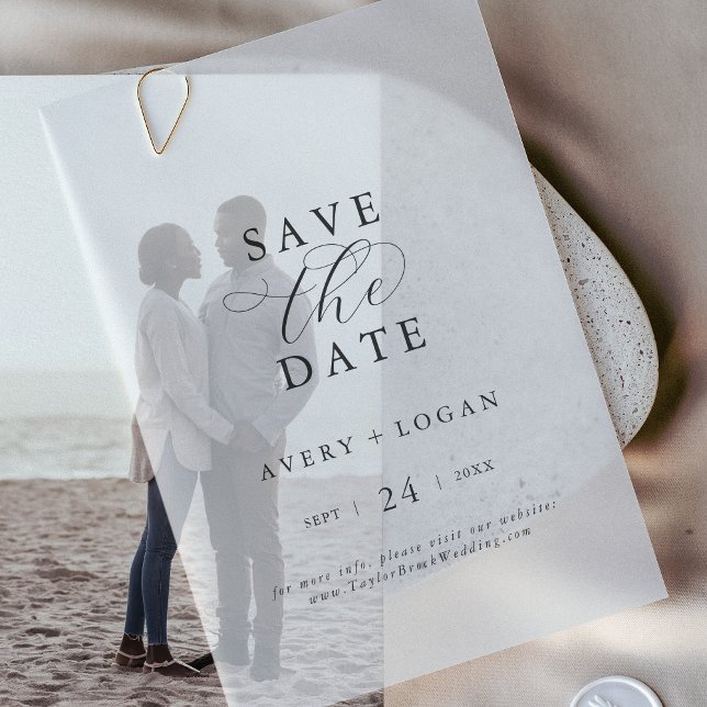 Invitations En Vélin Élégant Script Simple moderne mariage Enregistrer  (Elegant Script Simple Modern Wedding Save the Date Vellum Invitations)