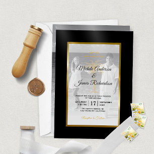 Invitations En Vélin Elégant Tropical Gold Palm Tree Mariage moderne