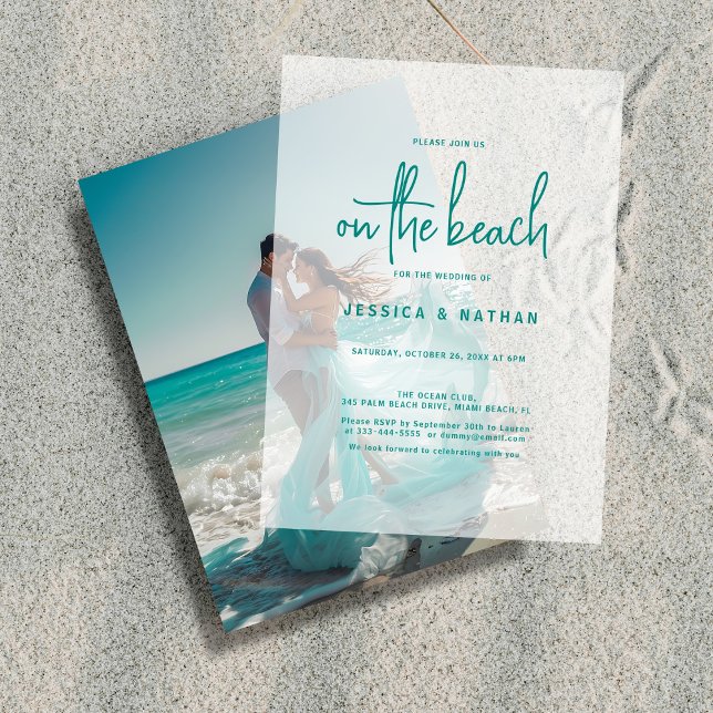 Invitations En Vélin Elégant Turquoise La plage Mariage moderne (Créateur téléchargé)