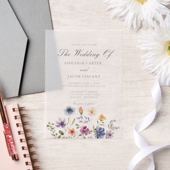 Invitations En Vélin Elegant Watercolor Wildflower Spring Wedding (Mariage)