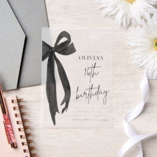 Invitations En Vélin Elégante aquarelle Black Bow 16e fête d'anniversai