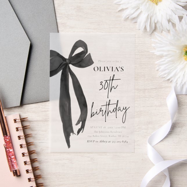 Invitations En Vélin Elégante aquarelle Black Bow 30e fête d'anniversai (Mariage)
