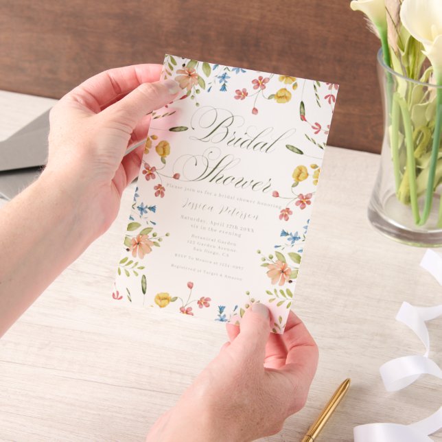 Invitations En Vélin Elégante Fête des mariées de jardin Fleur sauvage (Ordinateur de poche)