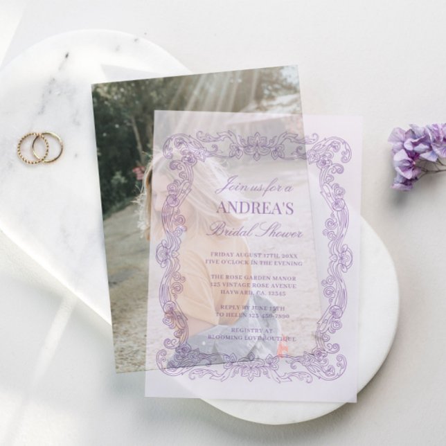 Invitations En Vélin Élégante Fête des mariées de Lavande romantique Vi (Elegant Vintage Romantic Lavender Bridal Shower Vellum Invitations)