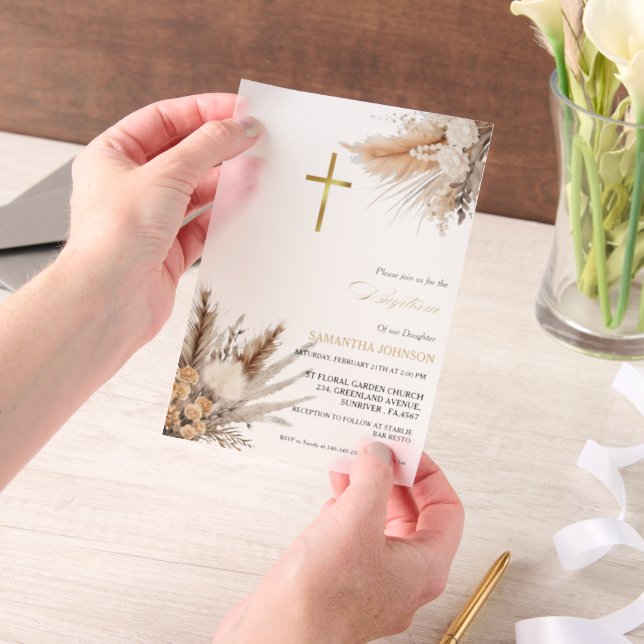 Invitations En Vélin Élégante Fleur sauvage fille Baptême (Ordinateur de poche)