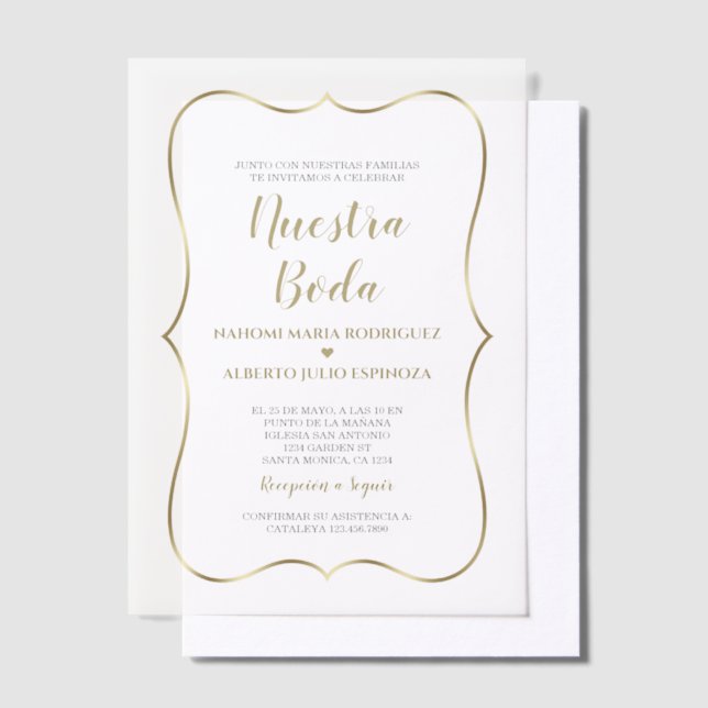 Invitations En Vélin Elegante Gold Espagnol Nuestra Boda Mariage (Compenser)