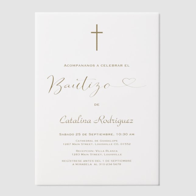 Invitations En Vélin Elegante Invitacion De Bautizo Hija Girl Baptism (Recto)