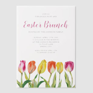 Invitations En Vélin Elégante Tulipes d'aquarelle florale Brunch de Pâq