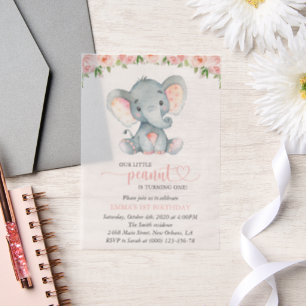 Invitations En Vélin Éléphant, Fleurs Aquarelle Rose, Premier Anniversa