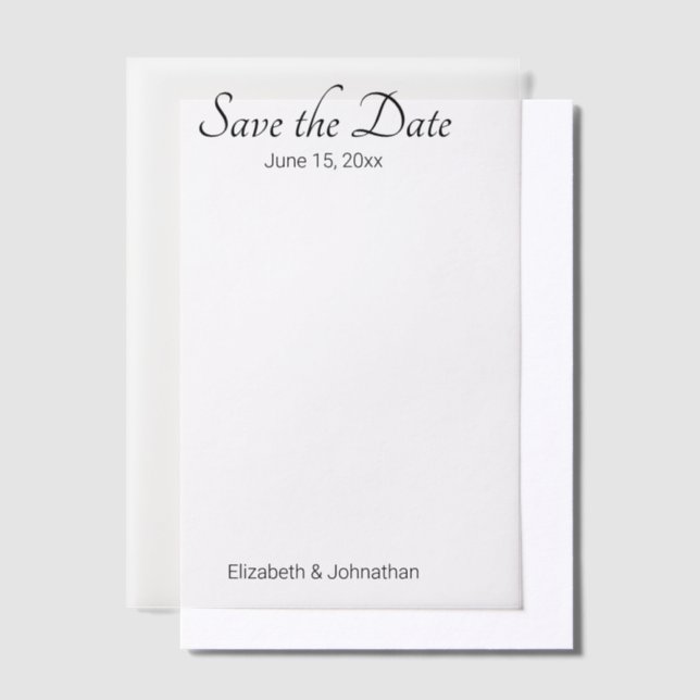 Invitations En Vélin Enregistrer la date mariage blanc et noir élégant (Compenser)