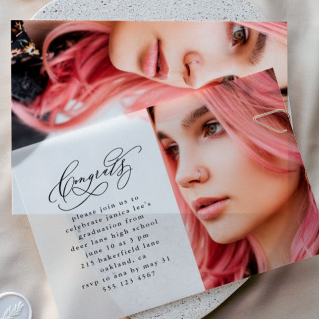 Invitations En Vélin Félicitations Élégantes Script Photo Graduation Pa (Créateur téléchargé)
