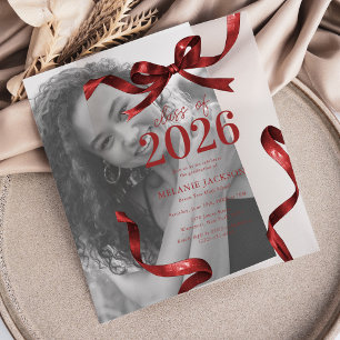 Invitations En Vélin Fête de fin d'études au nœud rouge élégant