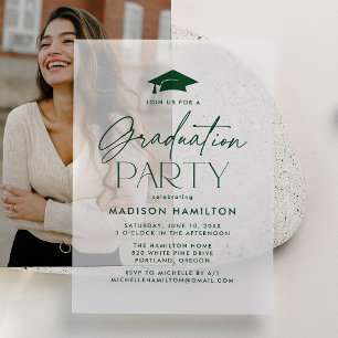 Invitations En Vélin Fête de graduation de script vert moderne