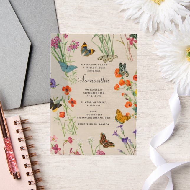 Invitations En Vélin Fête de mariage papillons Fleurs aquarelle (Mariage)