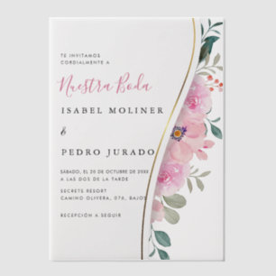 Invitations En Vélin Feuillage rose Floral Nuestra Boda Mariage espagno