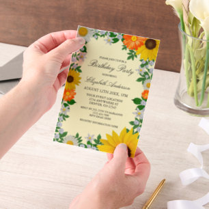 Invitations En Vélin Fleur de soleil rustique Daisy Floral Anniversaire