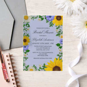 Invitations En Vélin Fleur de soleil rustique Fête des mariées florale