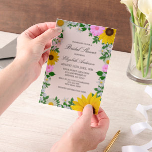 Invitations En Vélin Fleur de soleil rustique Fête des mariées florale