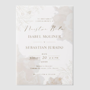 Invitations En Vélin Fleur sauvage d'or Nuestra Boda Mariage espagnol