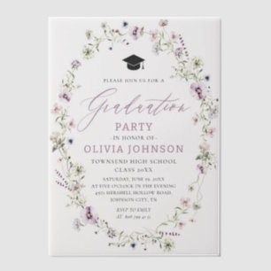 Invitations En Vélin Fleur sauvage moderne élégant violet fête de gradu