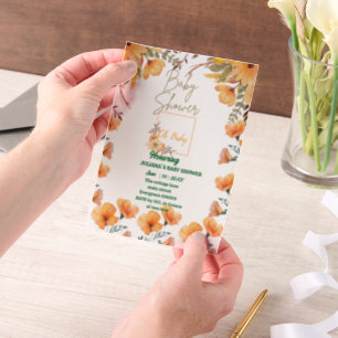 Invitations En Vélin fleur sauvage orange bébé doucheVellum Overlay