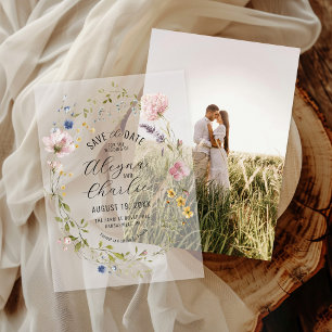 Invitations En Vélin Fleur sauvage Wreath Overlay Wedding Enregistrer l