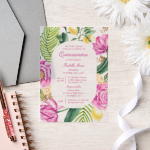 Invitations En Vélin Fleurs aquarelles Peonies Tulipes Quinceañera Citr