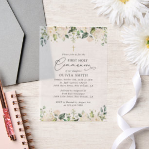 Invitations En Vélin Fleurs Blanches Crème, Bohème, Première Communion