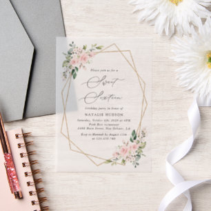 Invitations En Vélin Fleurs blanches, Fleurs roses, Boho, Sweet 16