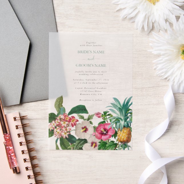 Invitations En Vélin Fleurs d'aquarelle tropicale et Mariage de verdure (Mariage)