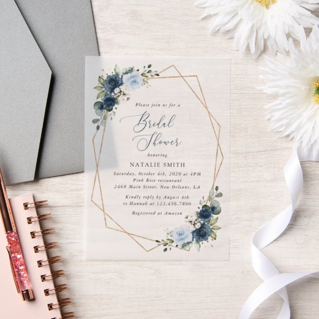 Invitations En Vélin Fleurs de marine, Fleurs bleues, Boho, Fête des ma (Mariage)