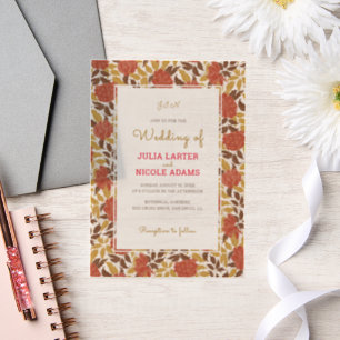 Invitations En Vélin Fleurs de pivoine orange poussiéreuse Brunt Mariag