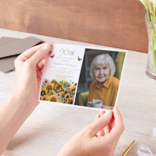 Invitations En Vélin Fleurs de soleil papillons 90e anniversaire femme