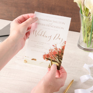 Invitations En Vélin Fleurs d'or orange sur le mariage de plage