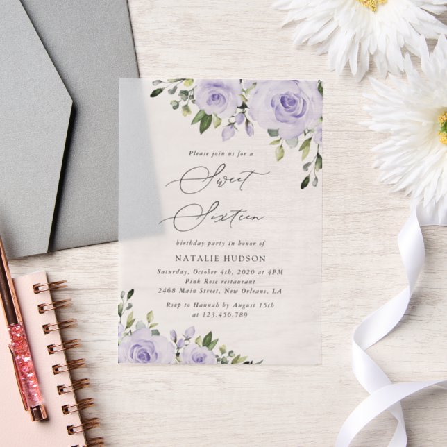 Invitations En Vélin Fleurs pourpres, Fleurs Lilac, Boho, Sweet 16 (Mariage)