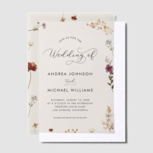Invitations En Vélin Fleurs Sauvages Automnales Mariage Ivory
