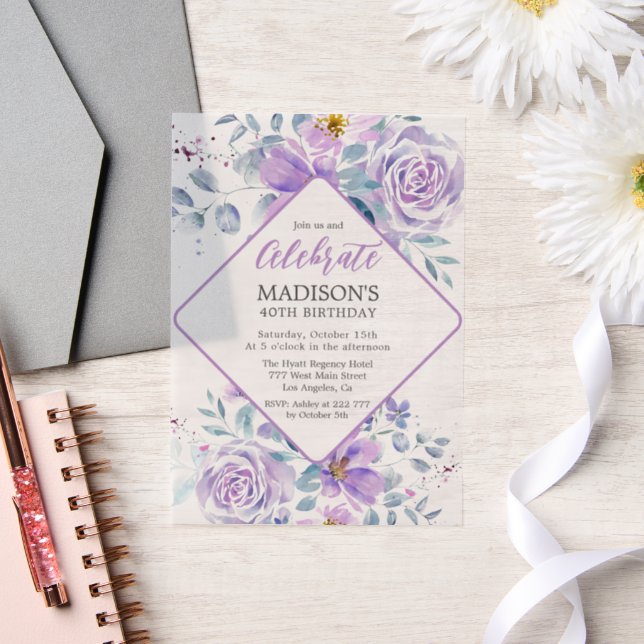 Invitations En Vélin Fleurs violettes Anniversaire (Mariage)